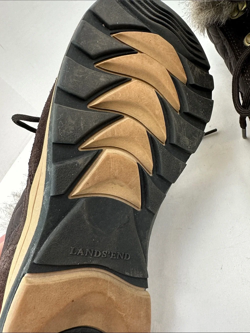Lands' End Dark Brown Quilted Faux-Fur Trim Lace-Up Winter Sneakers